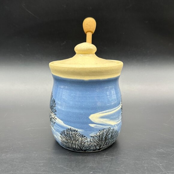 Sevierville Pottery Honey Pot Dipper Blue Skies Trees Studio Art Tennessee - Picture 5 of 9